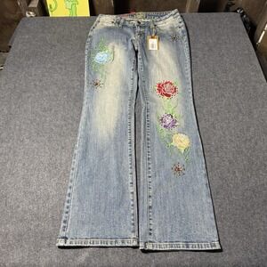 VTG Y2K Zco Premium NWT Womens Embroidered Flare Jeans Size 11 VERY RARE Boho